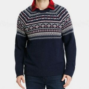 Goodfellow & Co Navy Fair Isle Jacquard Navy Crewneck Pull-over Sweater Size XL